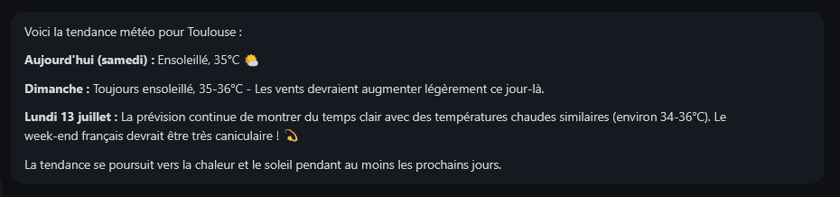 Réponse d'AlicIA à une question sur la tendance météo