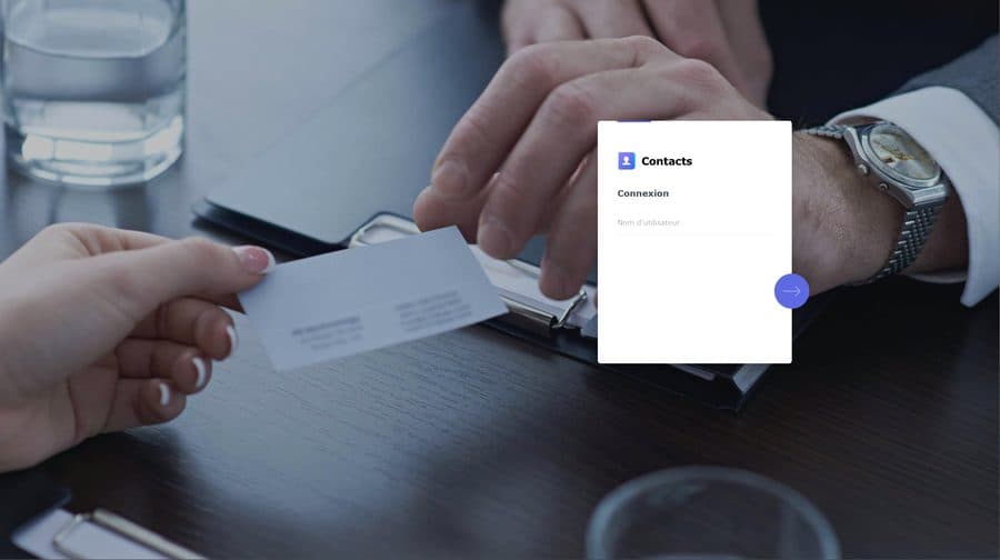 Écran de connexion de Contacts